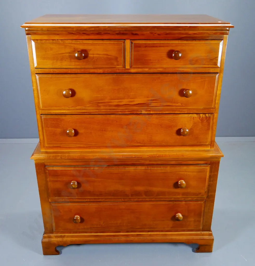 rimu chest-on-chest style 6-drawer chest with turned wooden handles H-1280 W-960 D-440 Image 1++