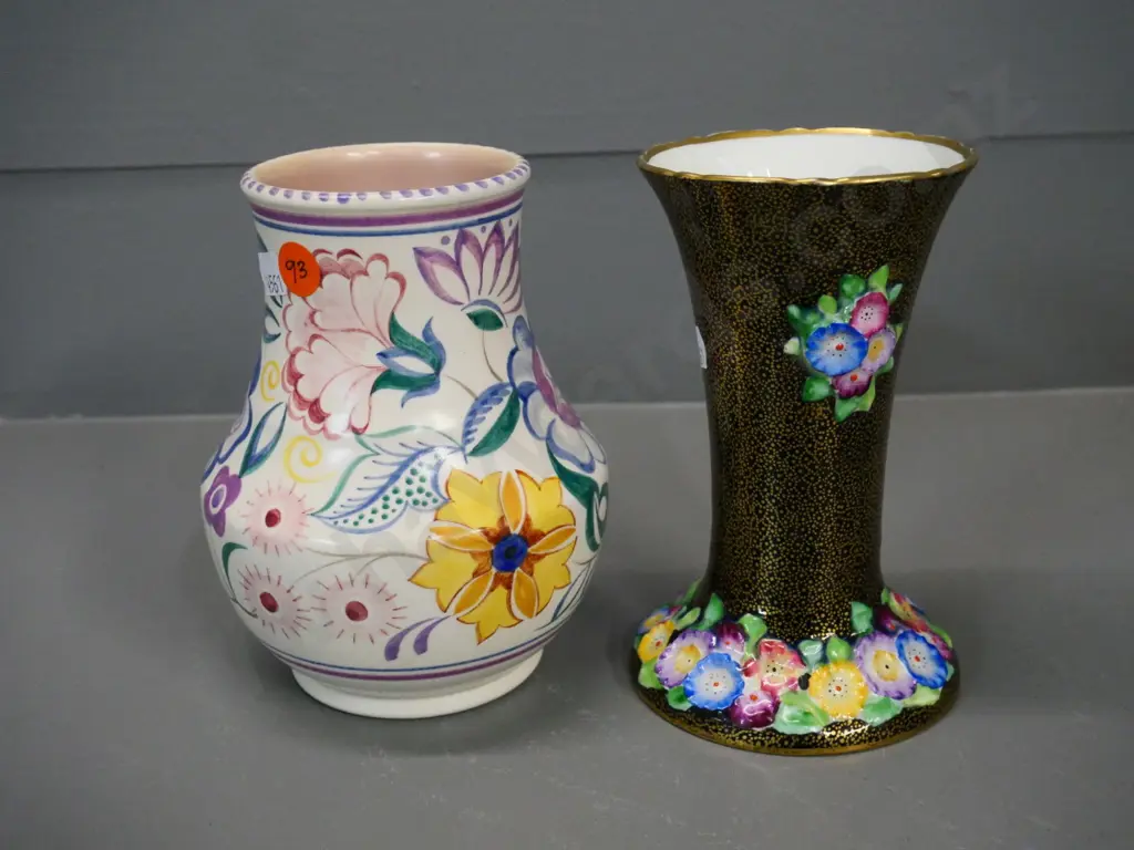 2 vases - Poole hand-painted floral and other with raised floral decoration, both approx H-150 Image 1++