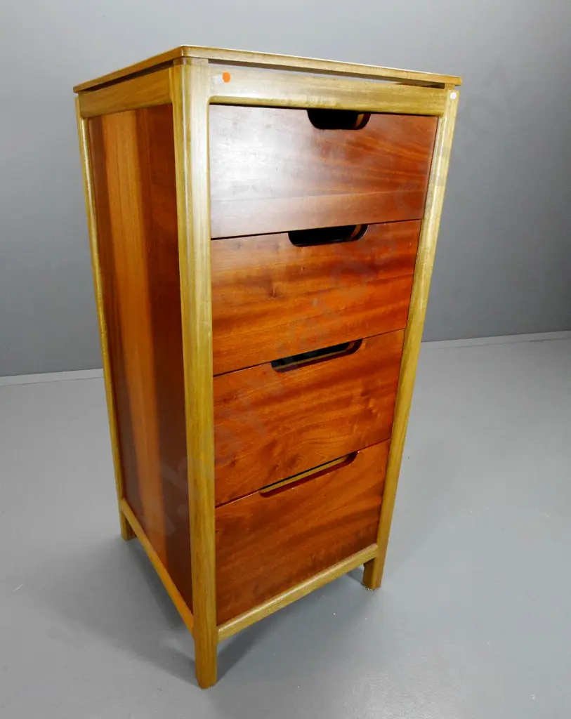 mixed timber 4-drawer chest, metal side rails on drawers H1350 W610 D610 Image 1++