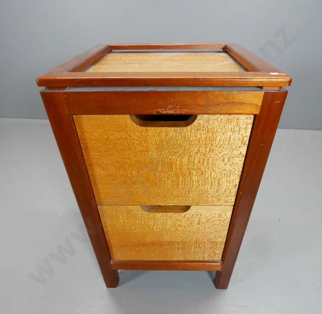 mixed timber 2-drawer chest or filing cabinet, drawers have metal side rails H800 W500 D500 Image 1++