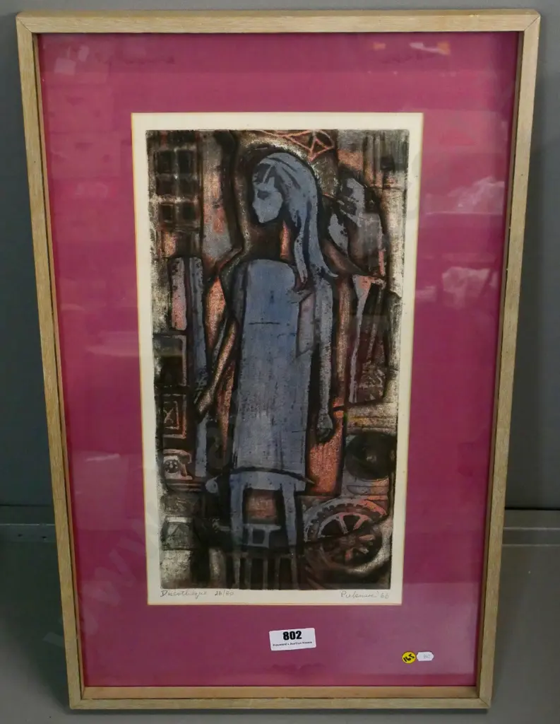 illegible signature '66 - framed ltd edition print 26/80  "Discotheque" (staining to mat) H-480 W-230 Image 1++