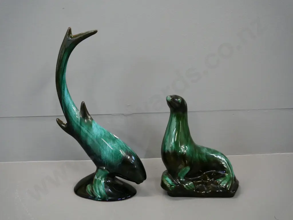 Blue Mountain pottery - leaping fish and seal figures - fish is H-300 Image 1++