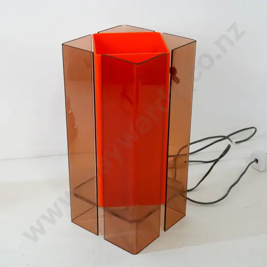retro orange and amber perspex table lamp H-330 W-150 D-150
