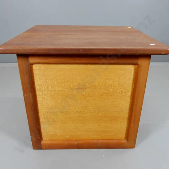 mixed timber lift-top storage chest / table - some rubbing to edges H500 W600 D600