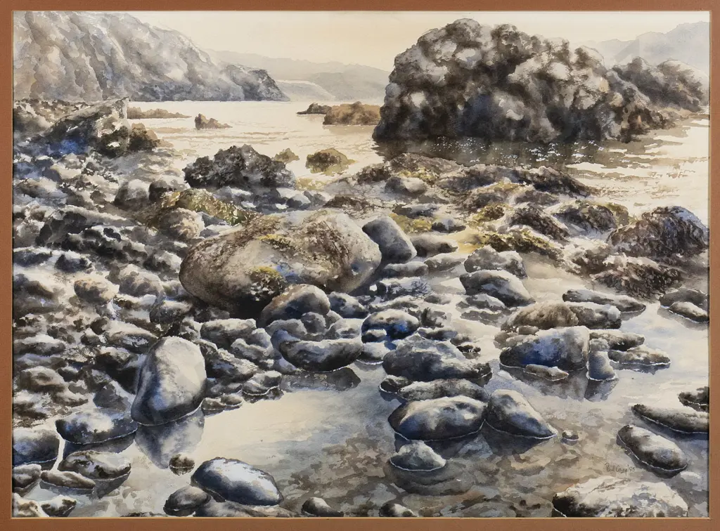 Paul Coney '83 - framed watercolour - coastal scene H-520 W-720 Image 1++