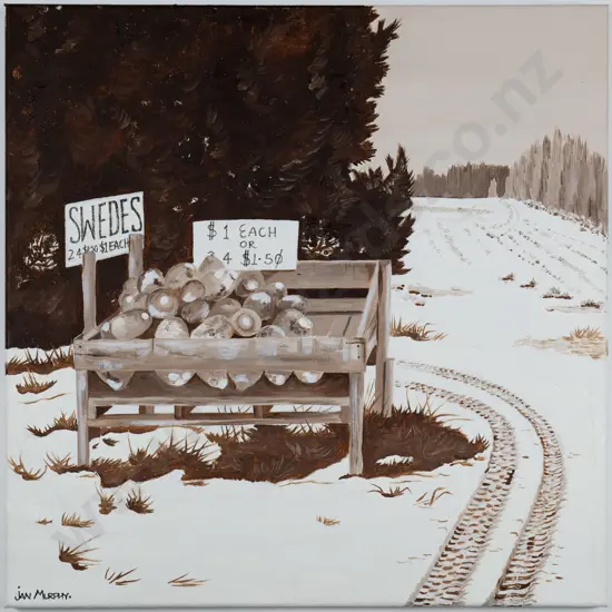 Jan Murphy - boxed oil on canvas - Roadside stall H-450 W-450