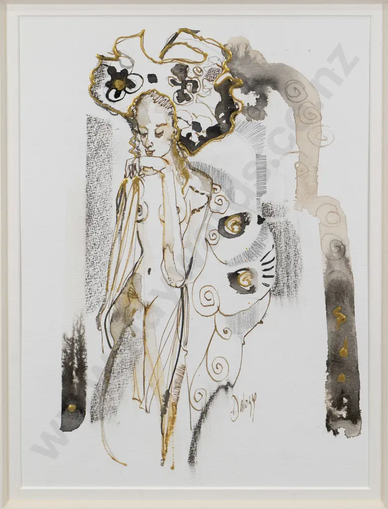 Lucette Dalozzo - framed mixed media "Contemplation series 1" H-360 W-370 Image 1++