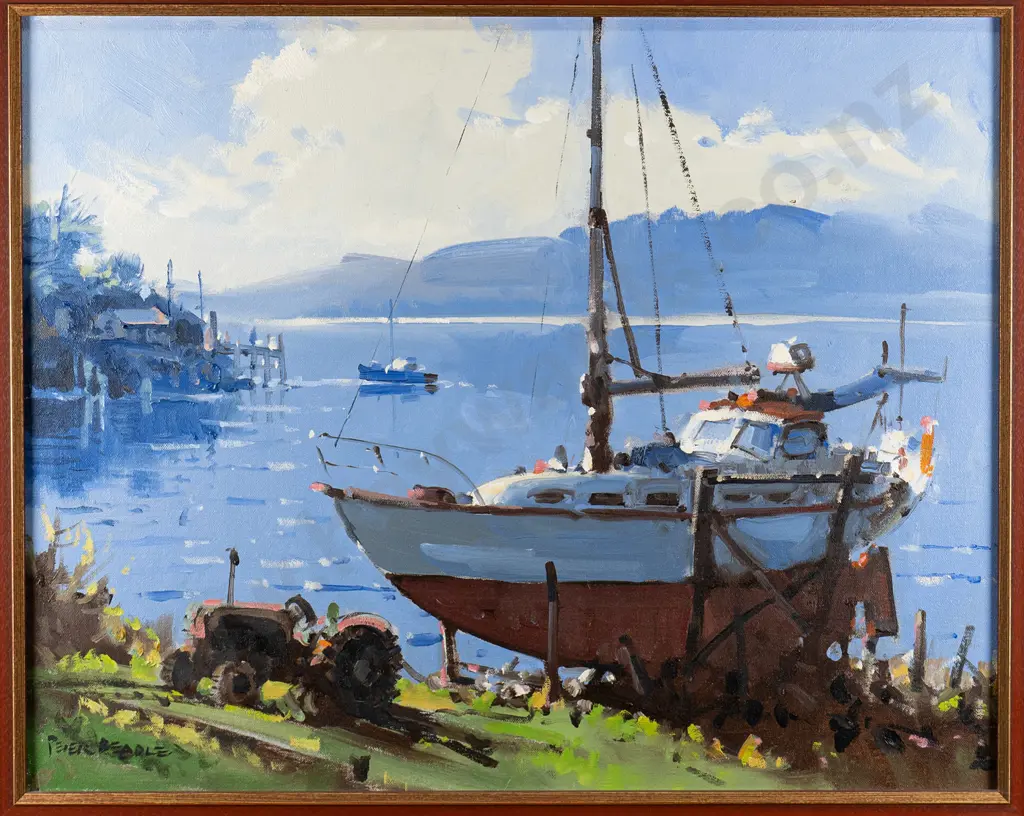 Peter Beadle 2004 - framed oil "Deborah Bay, Port Chalmers, Otago Harbor- H-400 W-500 Image 1++