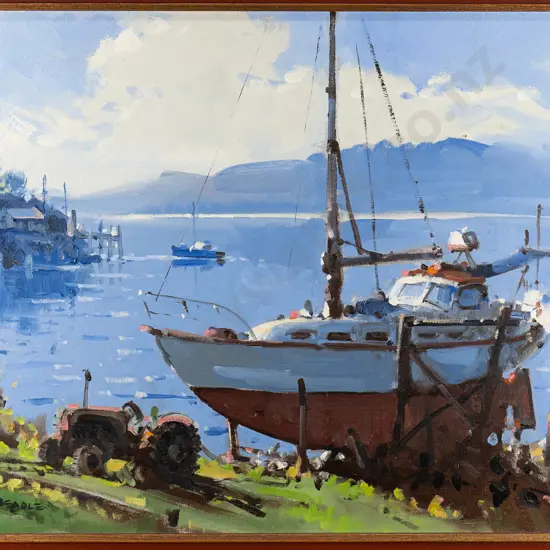 Peter Beadle 2004 - framed oil "Deborah Bay, Port Chalmers, Otago Harbor- H-400 W-500