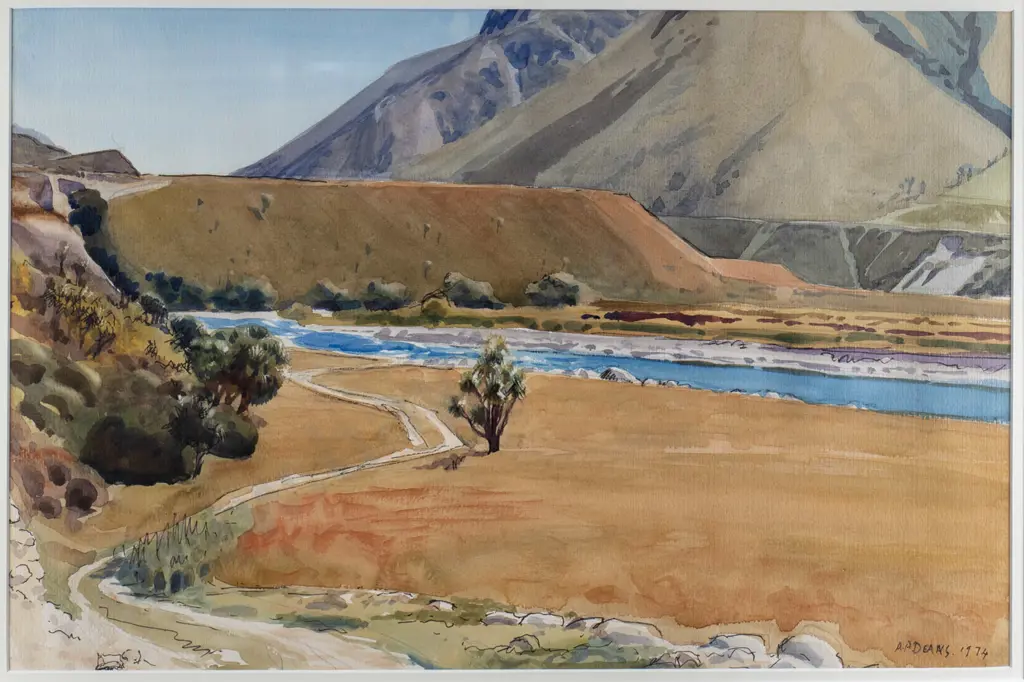 AA Deans 1974 - framed watercolour "Rangitata River" H-360 W-540 Image 1++