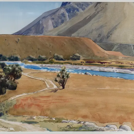 AA Deans 1974 - framed watercolour "Rangitata River" H-360 W-540