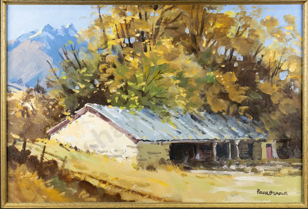 Peter Beadle 2004 - framed oid "Barn at Ayeburn Station Arrowtown H-290 W-430 Image 1++