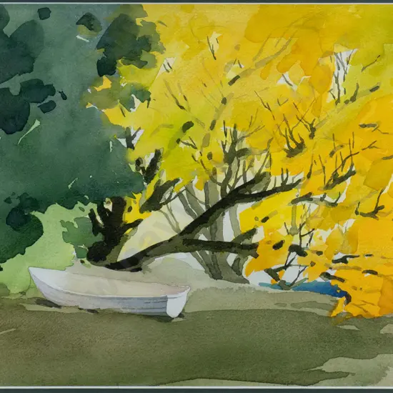 Wang Ping 1993 - framed watercolour "Queenstown Gardens" H-280 W-390