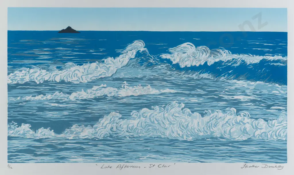 Heather Dunkley - framed woodcut print 2/12 "Late afternoon St Clair' H-260 W-465 Image 1++