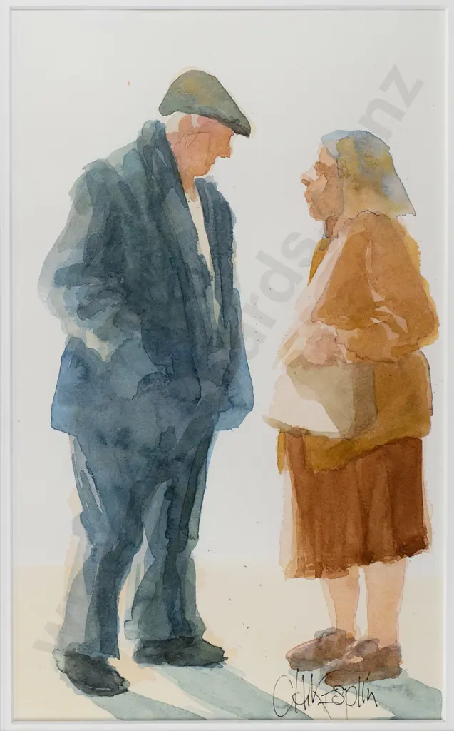 Clark Esplin - framed watercolour - portrait of 2 people H-290 W-180 Image 1++