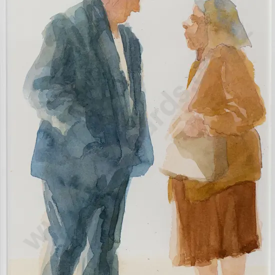 Clark Esplin - framed watercolour - portrait of 2 people H-290 W-180