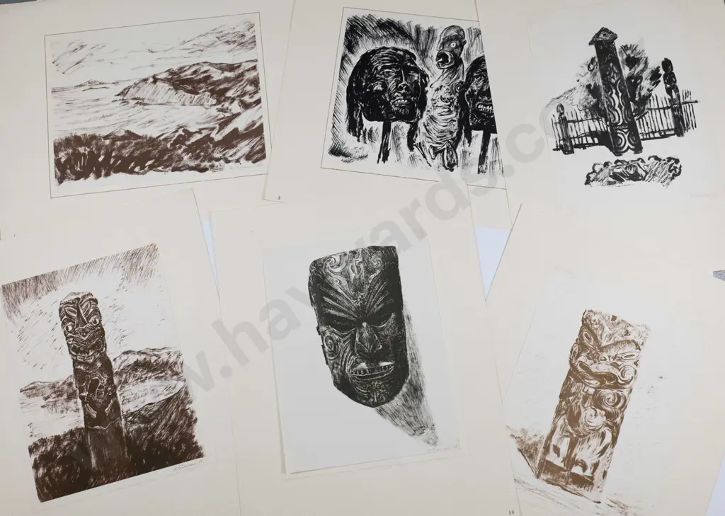 Te-ika-a Maui, "A portfolio of Maori Art' by Dr Renzo Padoban' 26 mounted & signed lithographs 1955, 18/35 Image 1++