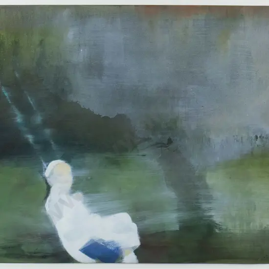 Nic Archer - framed watercolour - girl on swing H-230 W-270