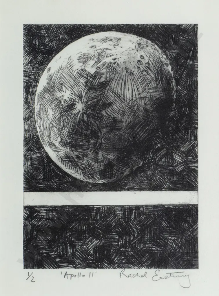 illegible signature - framed etching 1/2 "Apollo II" Image 1++