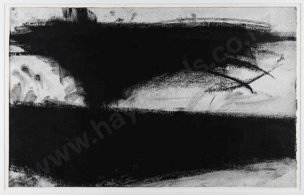 Jeffrey Harris 1999 - framed oil on paper- untitled "Otago landscape" (slight marking to frame)  H-320 W-510 Image 1++