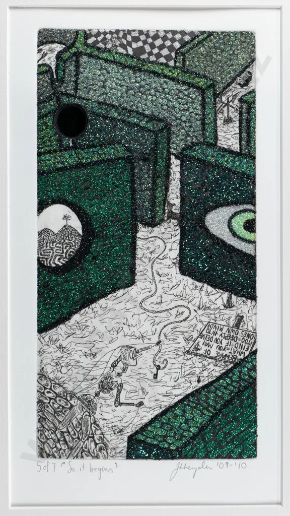 Jenny Leyden '10 - framed mixed media 5/7 "So it begins" Image 1++