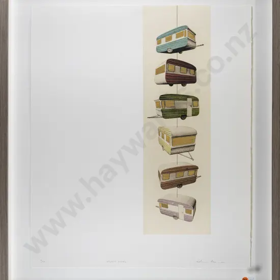 Kelvin Mann - framed etching A/P "Mobile Homes" H-510 W-150