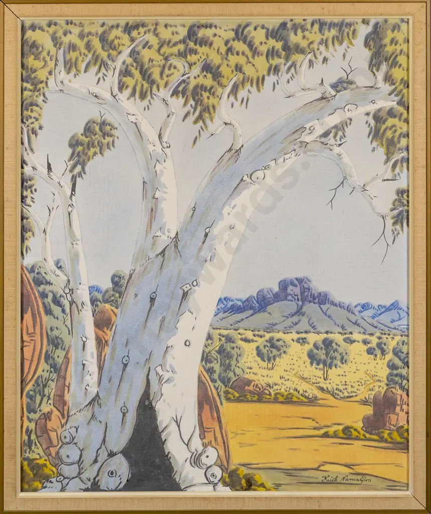 Keith Namatjira -framed watercolour -landscape H-570 W-470 Image 1++