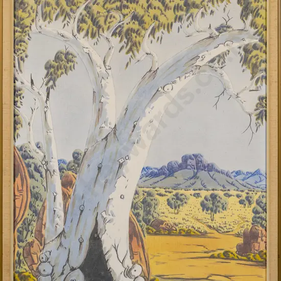 Keith Namatjira -framed watercolour -landscape H-570 W-470