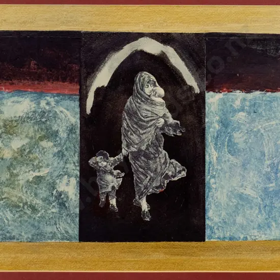 Brendon Lee 1990 - framed mixed media - "Human Pawns" H-280 W-470