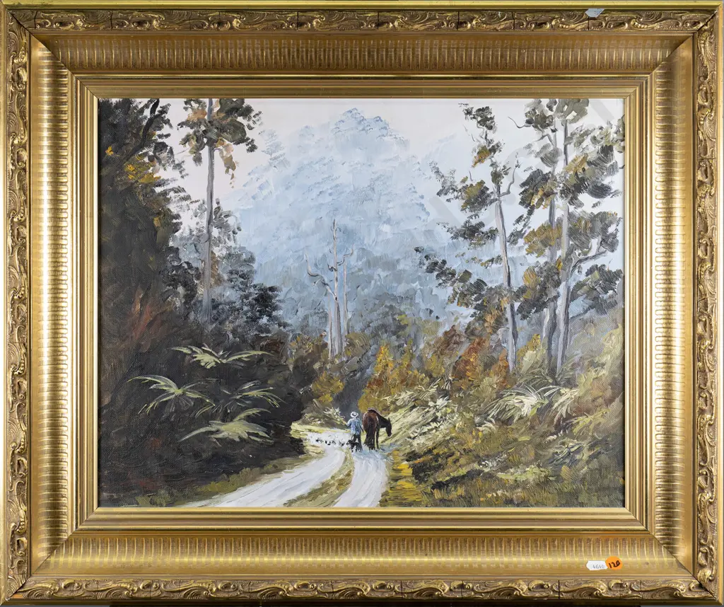 unknown artist - framed oil - bush track H-350 W-440 Image 1++