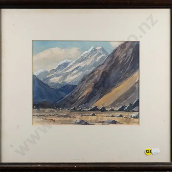 F Halstead '76 - framed watercolour - mountain scene H-180 W-220