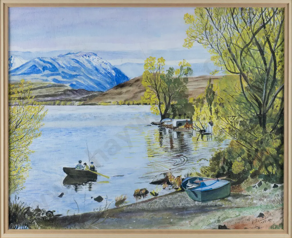 P Saunders 1985 - framed watercolour "Lake Alexandrea" H-290 W-360 Image 1++