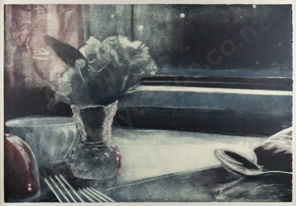 Maryann Darmody 2004 - framed burnished aquatint etching 6/10 "table setting" H-370 W-540 Image 1++