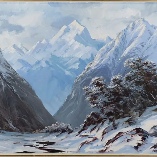 Fred O'Neill - framed oil - "Southern Alps Mount Cook from the west " H-540 W-690