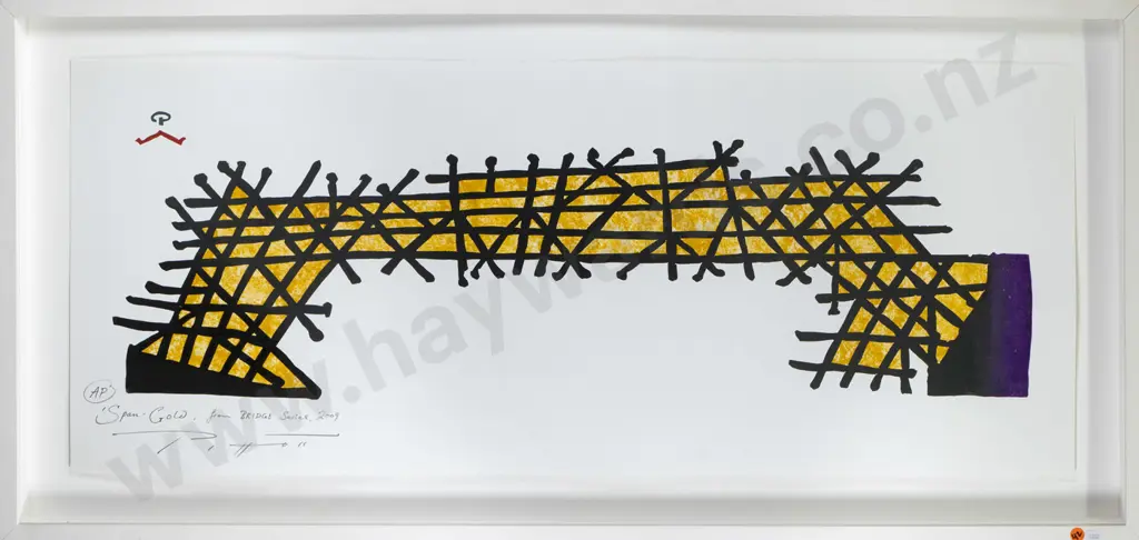 Rob Piggott '2009 - framed linocut A/ from edition of 32 "Span Gold from Bridge Series" H-400 W-980 Image 1++