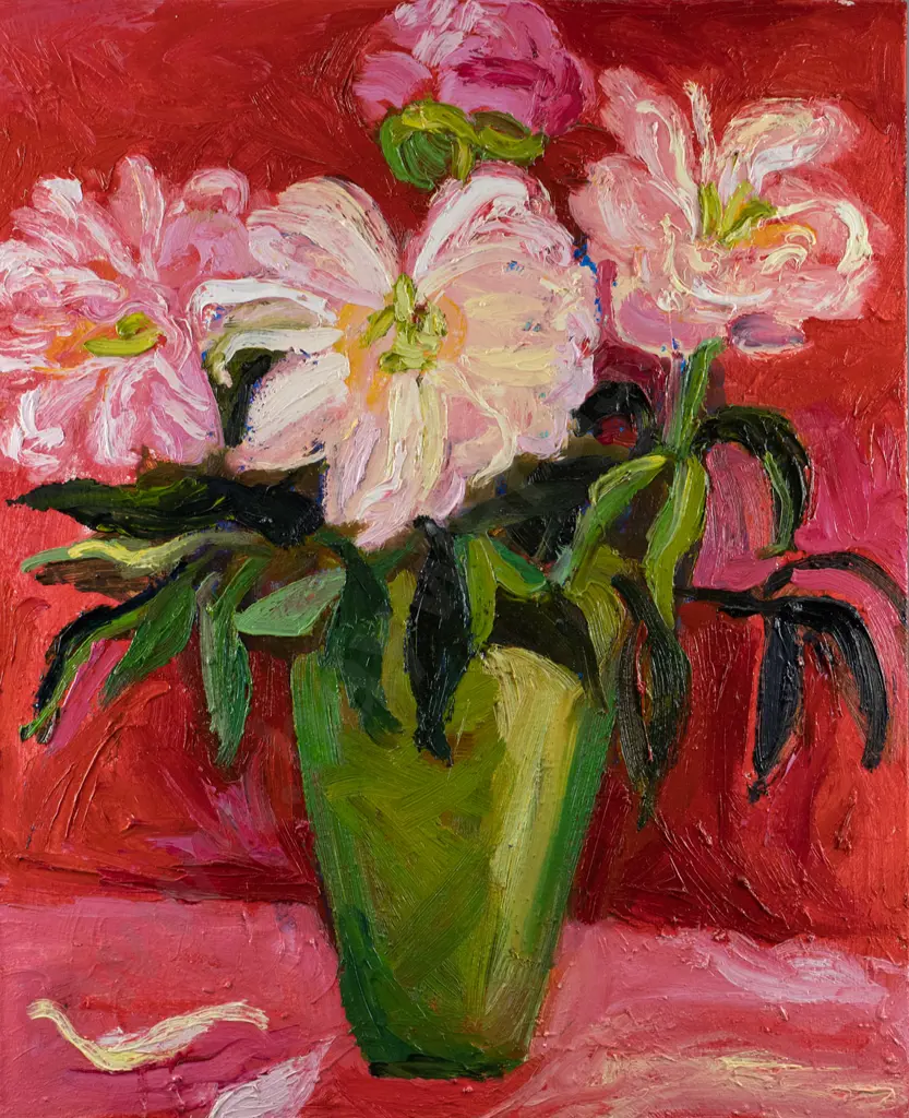 Liz Abbott 2003 -boxed oil on canvas "Paeonies" H-440 W-540 Image 1++