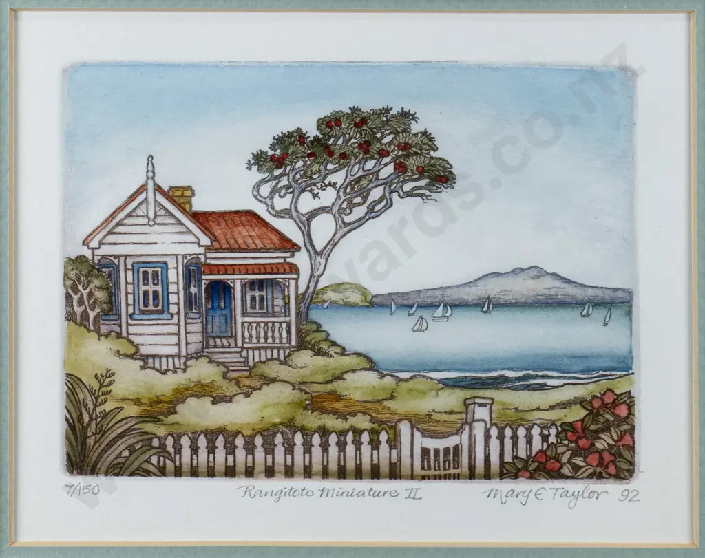 Mary E Taylor '92 - framed ltd edition print 7/150 "Rangitoto Miniature II" H-125 W-170 Image 1++