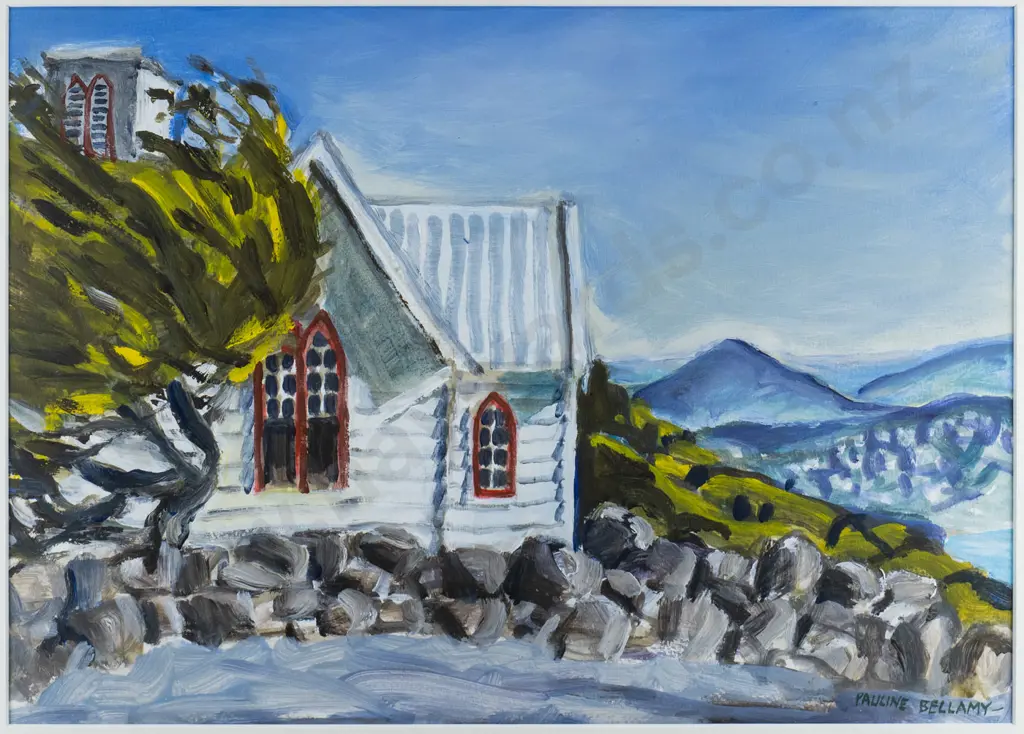 Pauline Bellamy - framed acrylic "Dunedin from Pukehiki" H-350 W-450 Image 1++