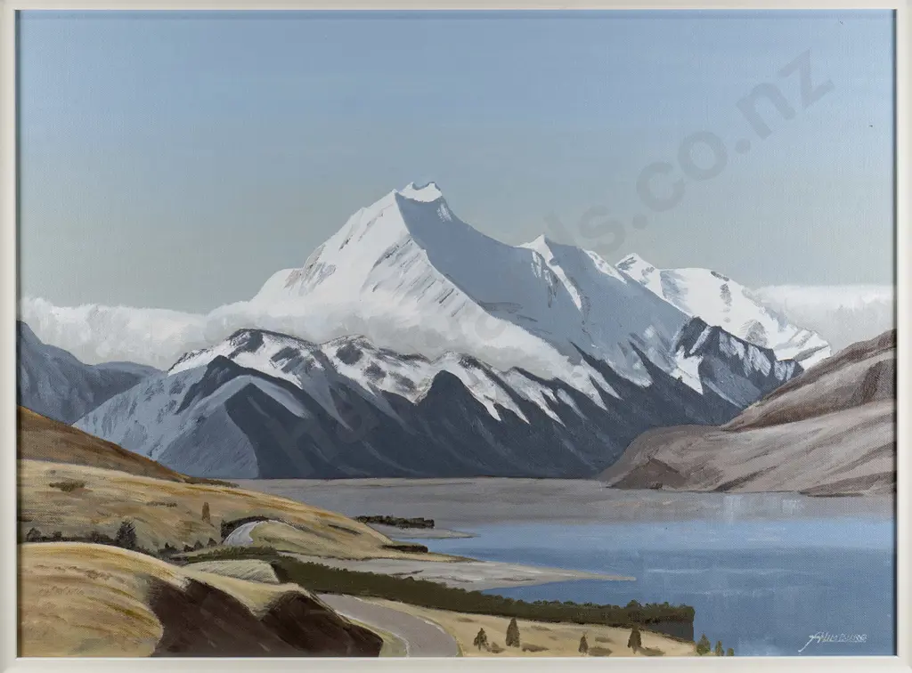 Alice Burns - framed oil - lake & mountain scene H-440 W-590 Image 1++