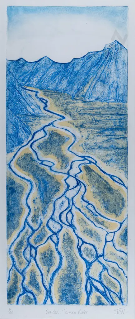 JMcN -framed ltd edition print 1/20 "Braided Tasman River" H-480 W-190 Image 1++