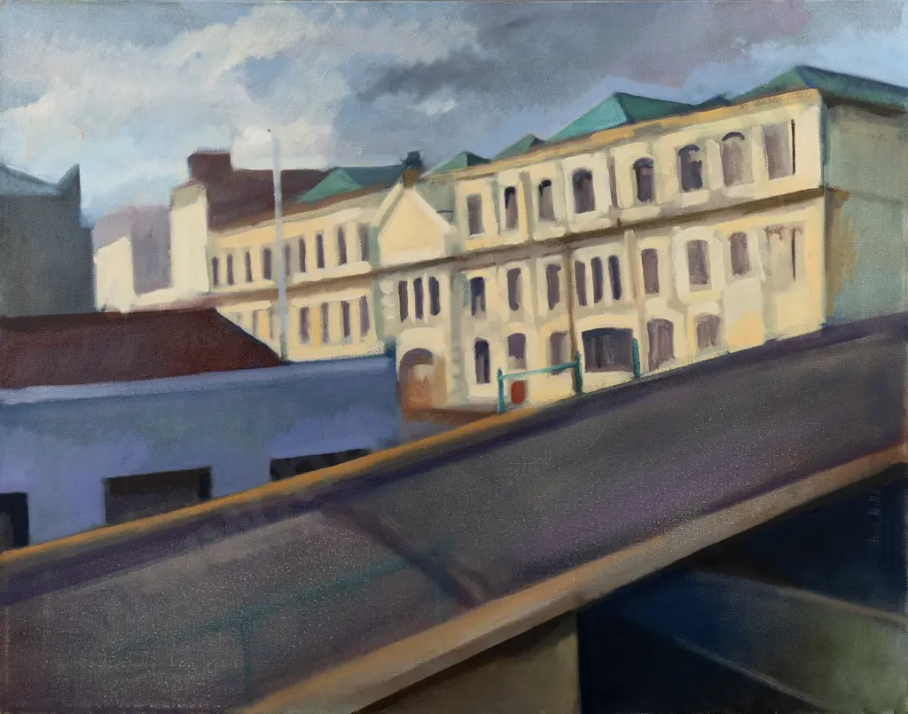 Els Noordhof 1989 - unsigned, boxed oil on canvas "Vogel Street Wool Stores" H-560 W-710 Image 1++