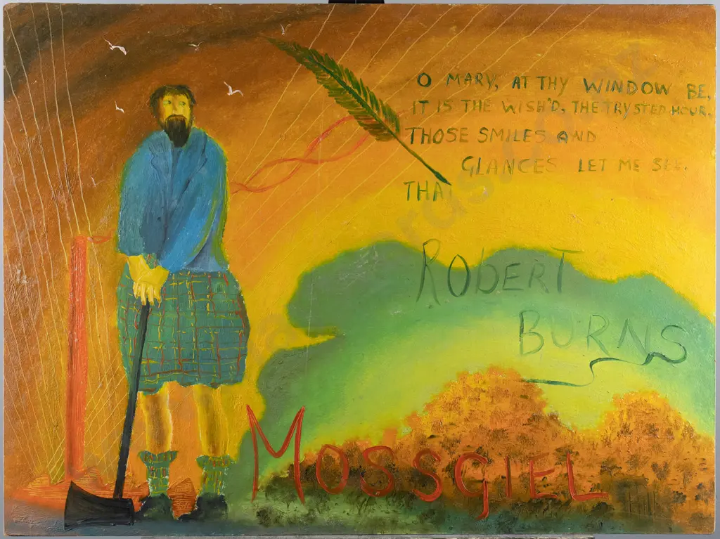Ivan Hill 1976- oil on board - "Arthur Burns the cousin of Robert Burns" H-530 W-710 Image 1++