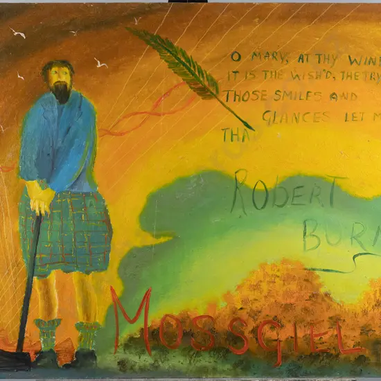 Ivan Hill 1976- oil on board - "Arthur Burns the cousin of Robert Burns" H-530 W-710