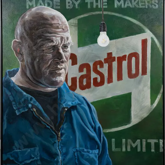 Matt Gauldie - framed oil "Mechanic"  H-760  W-710