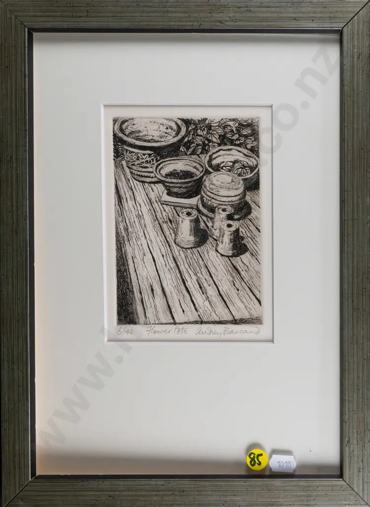 Audrey Bascand - framed ltd edition print 6/40 "Flower Pots" H-140 W-100 Image 1++
