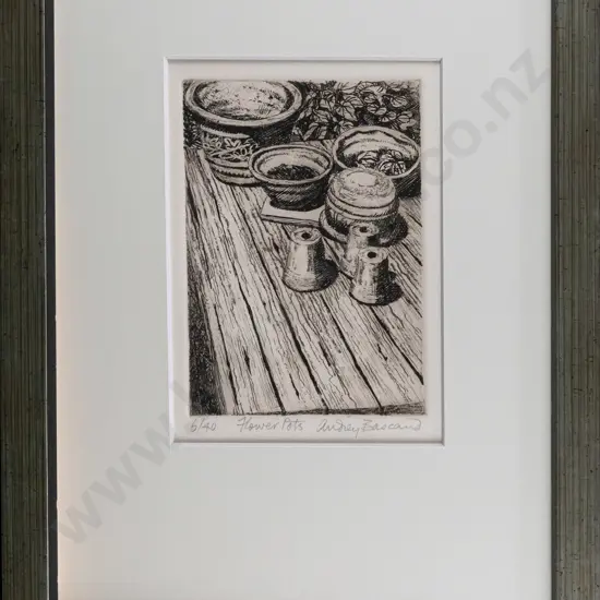 Audrey Bascand - framed ltd edition print 6/40 "Flower Pots" H-140 W-100