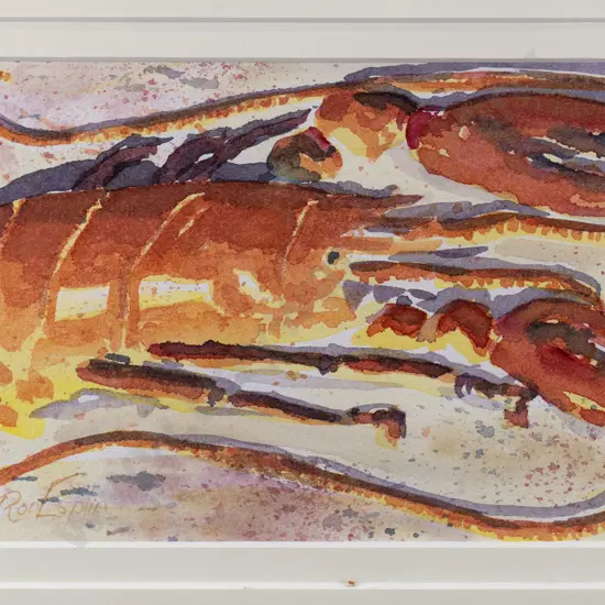 Ron Esplin - framed watercolour - crayfish H-120 W-220