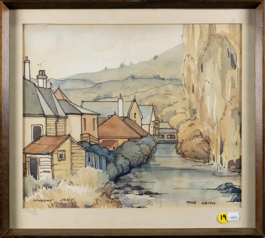 Lindsay Jolly - framed ink and watercolour "The Leith" H-250 W-300 Image 1++