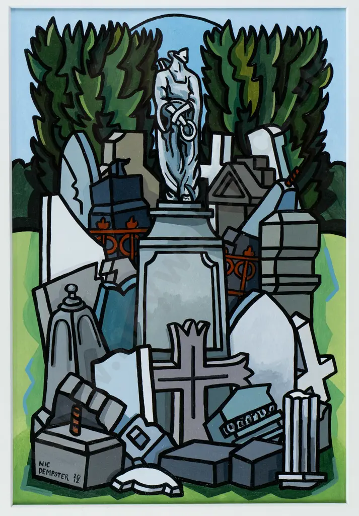 Nic Dempster 2012 -framed oil on board "Southern Cemetery with Angel" H-260 W-155 Image 1++