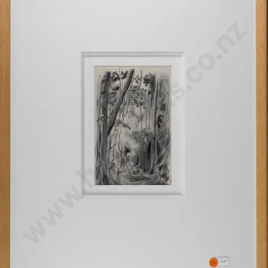Russell Clark (Official War Artist for NZ WWII) - framed pencil - jungle scene H-180 W-120
